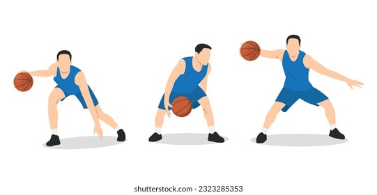 Basketball player. Group of 3 different basketball players in different playing positions. Flat vector illustration isolated on white background