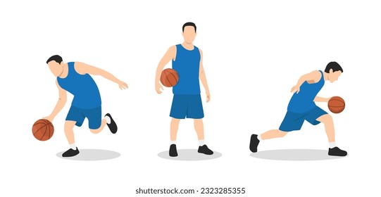 Basketball player. Group of 3 different basketball players in different playing positions. Flat vector illustration isolated on white background