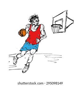 Basketball player hand drawn ink illustration