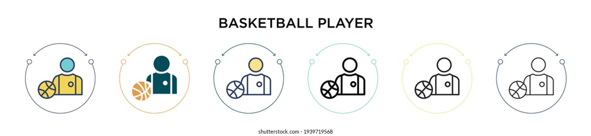 Icono del jugador de baloncesto en el estilo relleno, delgado, contorno y trazo. Ilustración vectorial de dos íconos vectoriales de jugadores de baloncesto de color y negro se puede usar para móviles, ui, web
