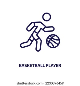 basketball player icon from professions collection. Thin linear basketball player, ball, basketball outline icon isolated on white background. Line vector basketball player sign, symbol for web and 