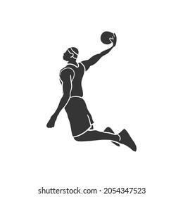 Basketball Player Icon Silhouette Illustration. Athlete Jump Vector Graphic Pictogram Symbol Clip Art. Doodle Sketch Black Sign.