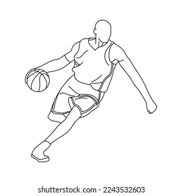 Basketball Player Illustration vector. Basketball Player Out Line. Dribbling basketball Technique illustration