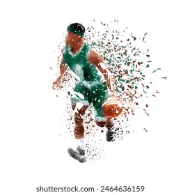 Basketball player, isolated low poly vector illustration with shatter effect, side view