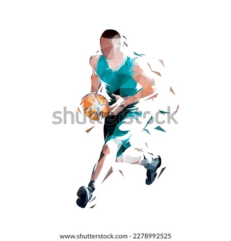 Basketball player, isolated low poly vector illustration. Team sport ahtlete, polygonal drawing