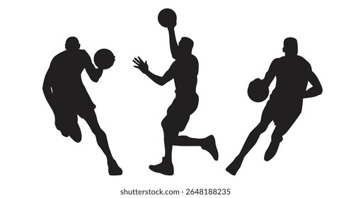 Basketball player isolated silhouettes set