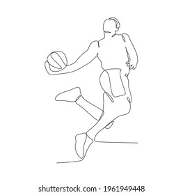 basketball player jam and slam dunk to make a score - continuous one line drawing
