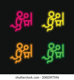 Basketball Player Jamming four color glowing neon vector icon