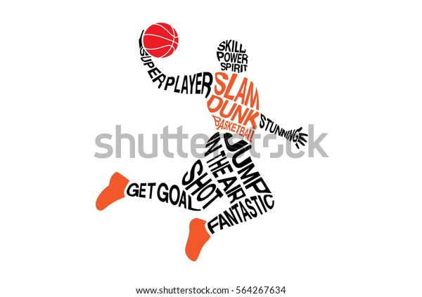 バスケットボールの選手は スラムダンク姿勢でショットをとるために空中に飛び上がった 単語のコンセプトからのイラトス のベクター画像素材 ロイヤリティフリー