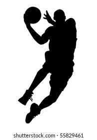 Basketball. The player in a jump. With a ball. Graphics. The Silhouette.
