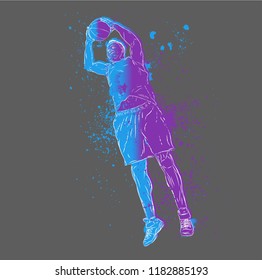 Basketball player in a jump with the ball in his hands. Outdoor sports. Vector illustration