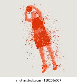 Basketball player in a jump with the ball in his hands. Outdoor sports. Vector illustration