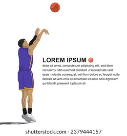 Basketball player jump shot flat design. Vector illustration