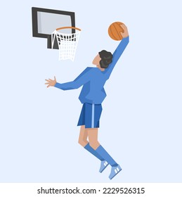 basketball player in a jump throws the ball into the basket