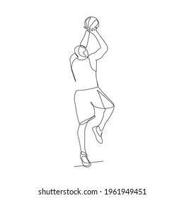 basketball player jump and trying make the score - continuous one line drawing