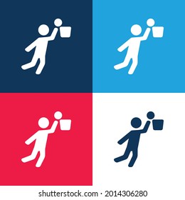 Basketball Player Jumping And Ball blue and red four color minimal icon set