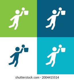 Basketball Player Jumping And Ball Flat four color minimal icon set