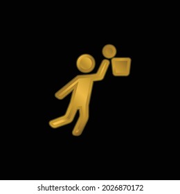 Basketball Player Jumping And Ball gold plated metalic icon or logo vector