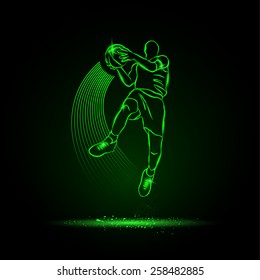 Basketball. The player jumping with the ball. neon style