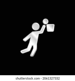 Basketball Player Jumping And Ball silver plated metallic icon