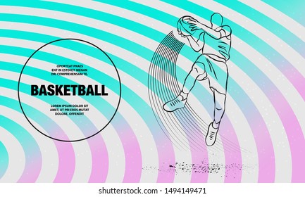 Basketball player jumping with the ball. Slam dunk by Basketball Player. Vector outline of Basketball player sport illustration.