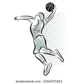 Basketball player jumping to the basket.