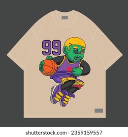 basketball player jumping cartoon character for streetwear or merch