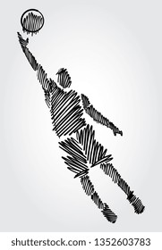 Basketball player jumping to catch the ball. Simple drawing with black outlines in sketch-shape on light background.