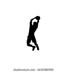 Basketball Player Jumping to Dunk Ball Silhouette