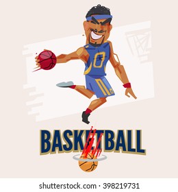 Basketball player jumping to dunking. character design with typographic for header design - vector illustration