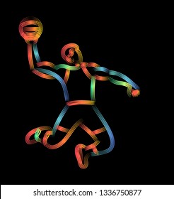 Basketball player jumping dunking in line drawing, vector illustration.