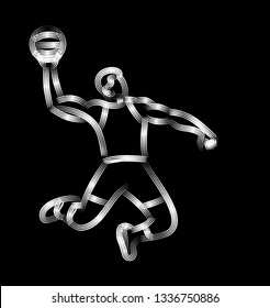 Basketball player jumping dunking in line drawing, vector illustration.