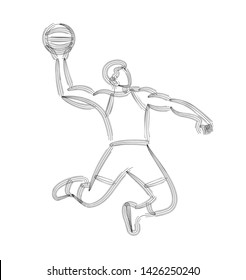 Basketball player jumping dunking in line drawing, vector illustration.