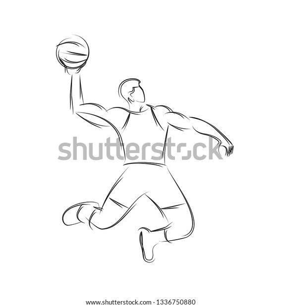 Basketball Player Jumping Dunking Line Drawing Stock Vector (Royalty ...