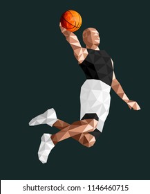 basketball player jumping high low poly