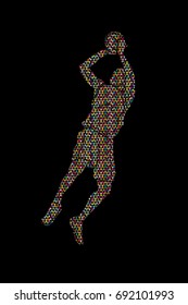 Basketball player jumping and prepare shooting a ball designed using mosaic pattern graphic vector