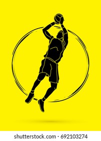 Basketball player jumping and prepare shooting a ball graphic vector