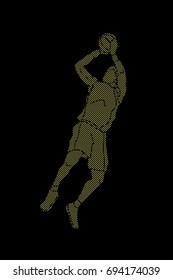 Basketball player jumping and prepare shooting a ball designed using dots pixels graphic vector