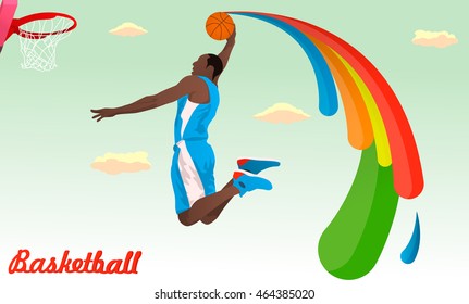 Basketball player jumping to the ring at the Summer Games. Rio, Brazil ,  Vector illustration , EPS 10
