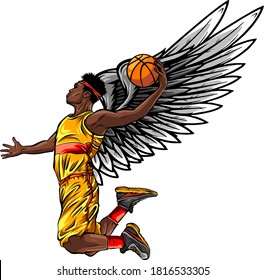 Basketball player jumps to dunk vector illustration