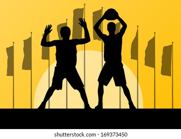 Basketball player landscape vector background concept with flags