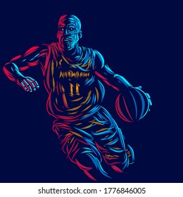 Basketball player line pop art potrait logo colorful design with dark background. Abstract vector illustration. Isolated black background for t-shirt, poster, clothing, merch, apparel, badge design