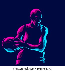 Basketball player line pop art potrait logo colorful design with dark background. Abstract vector illustration. Isolated black background for t-shirt, poster, clothing, merch, apparel, badge design