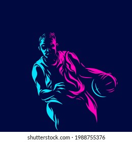 Basketball player line pop art potrait logo colorful design with dark background. Abstract vector illustration. Isolated black background for t-shirt, poster, clothing, merch, apparel, badge design