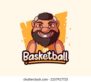 Basketball Player Logo Character Illustration, Icon Vector, Flat Cartoon Style.