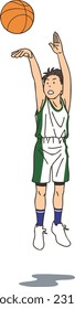 A basketball player making a 3-point shot