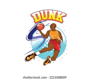 basketball player making slam dunk cartoon illustration