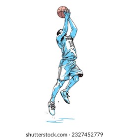 A basketball player making a slam dunk, vector illustration