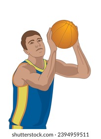 basketball player male aiming ball up free throw isolated on a white background