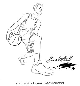 Basketball player male figure, drawing vector illustration 